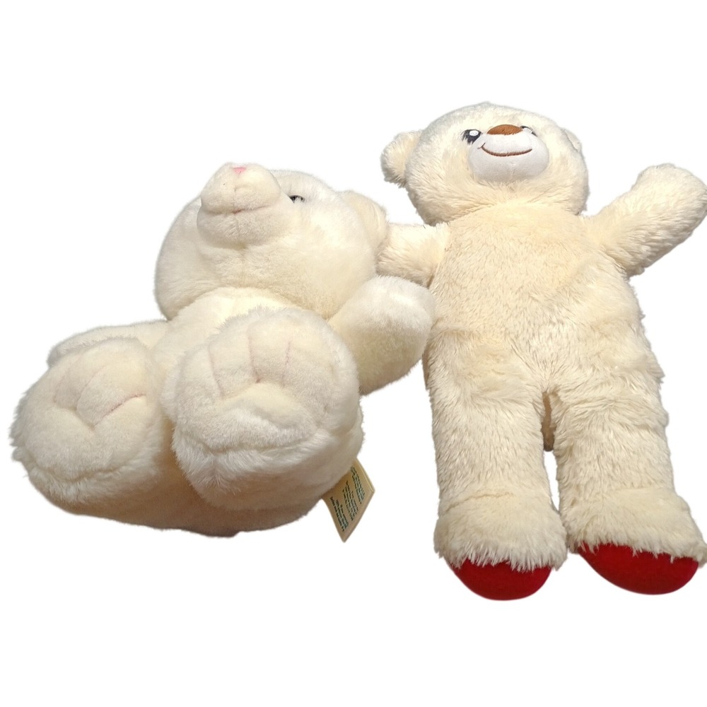 Build A Bear Workshop Cream Teddy Bear Plush Red Paw Feet 16 inch Stuffed Animal